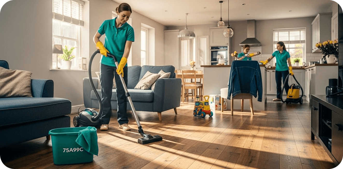 Professional cleaning service team at work